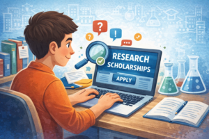 "student applying for a research scholarships online"